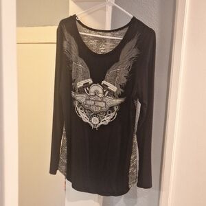 Harley-Davidson Black Long Sleeve with Silver Winged Graphic